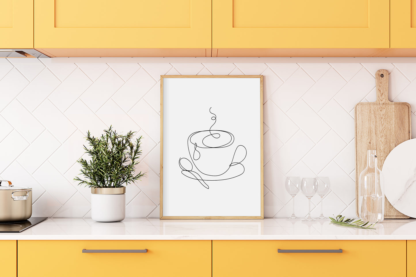 Cup of Tea Coffee line drawing illustration kitchen office unframed wall art poster print