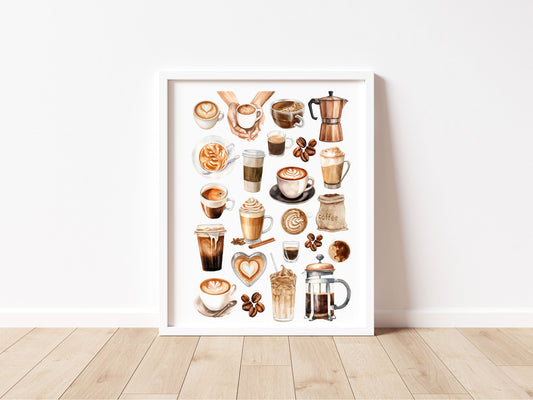 Coffee Print Watercolour coffee mood board Kitchen unframed Wall Art