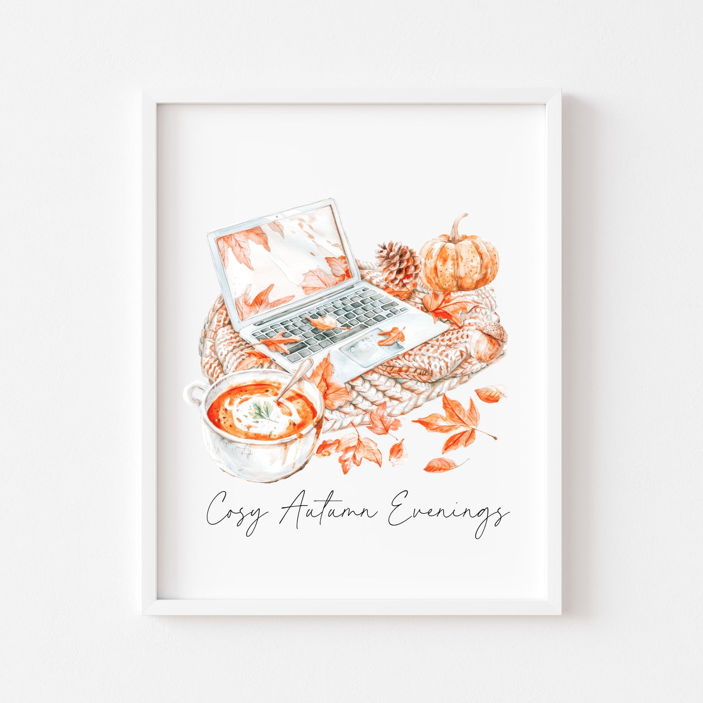 Cosy Autumn evenings throw laptop series soup warm cosy autumn seasonal unframed wall art poster print