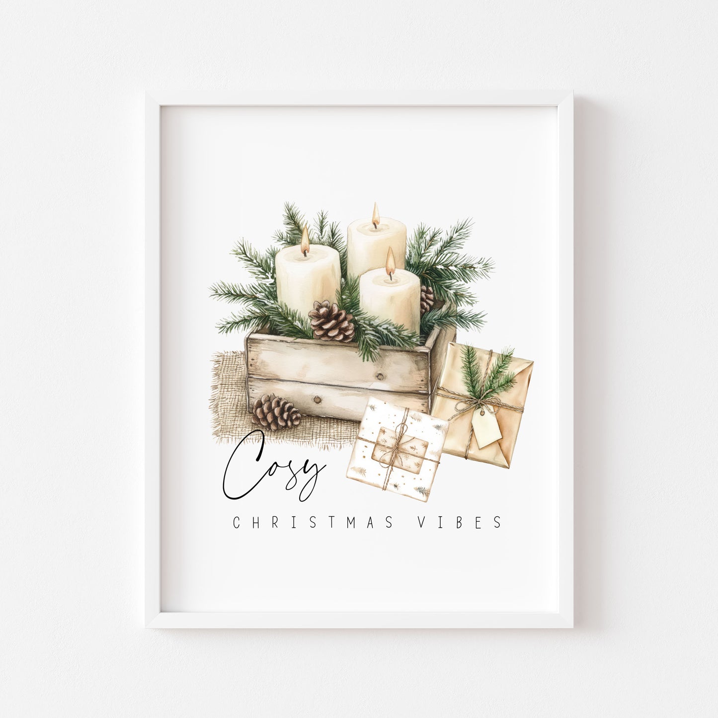 Cosy Christmas vibes winter foliage candles & xmas presents gifts winter unframed wall art poster print
