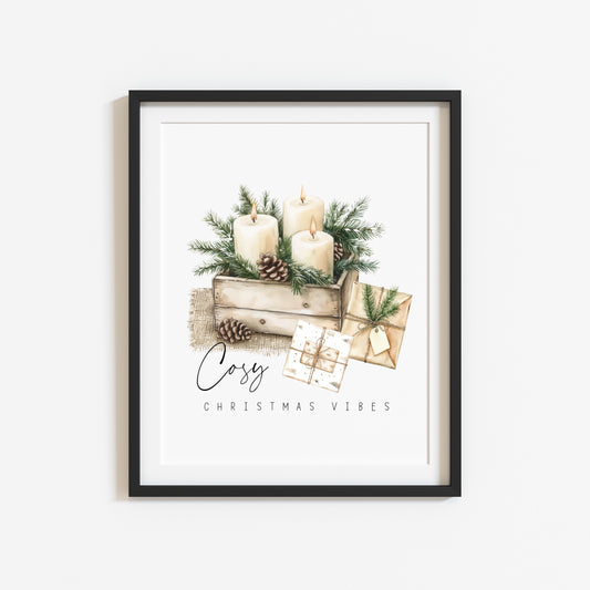 Cosy Christmas vibes winter foliage candles & xmas presents gifts winter unframed wall art poster print