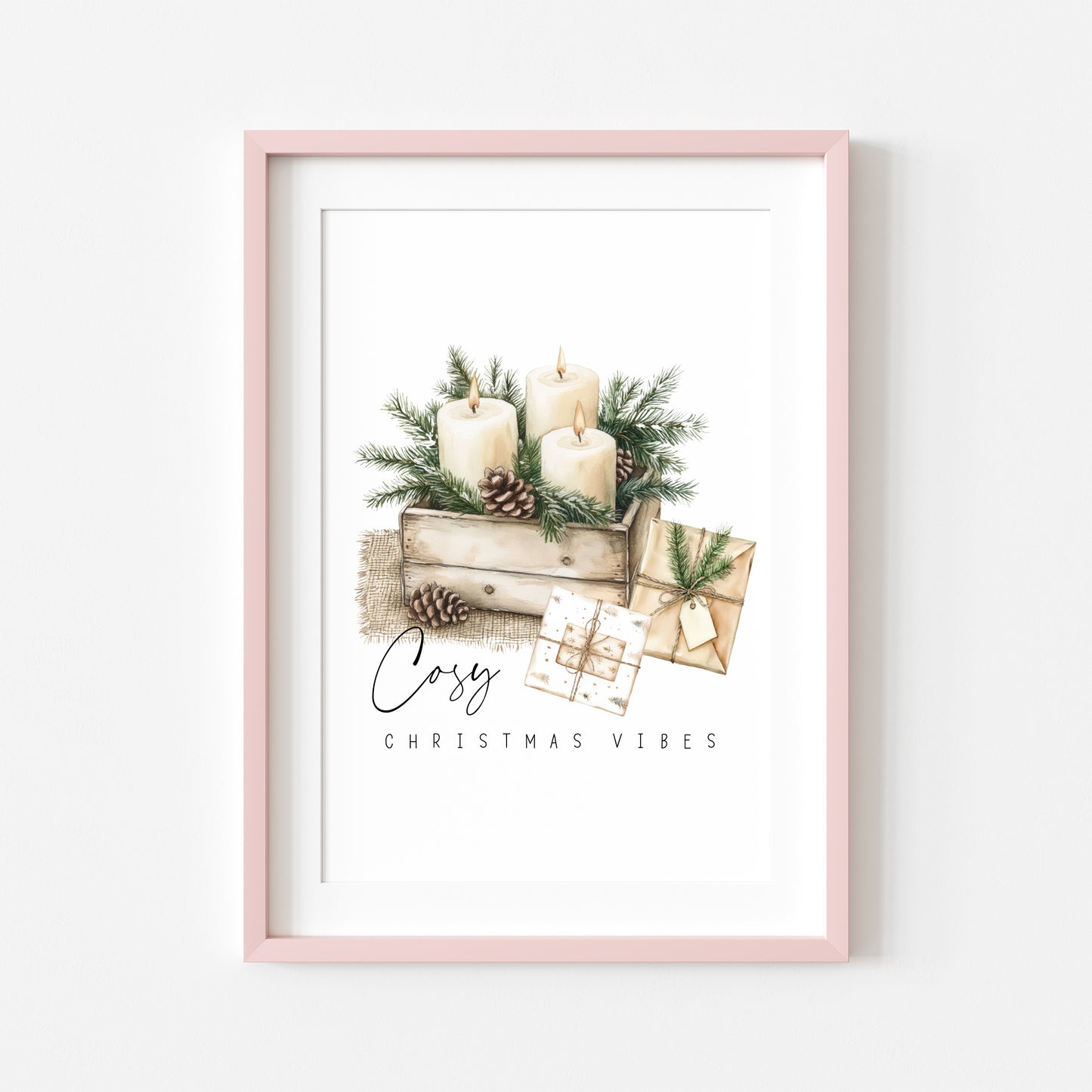 Cosy Christmas vibes winter foliage candles & xmas presents gifts winter unframed wall art poster print
