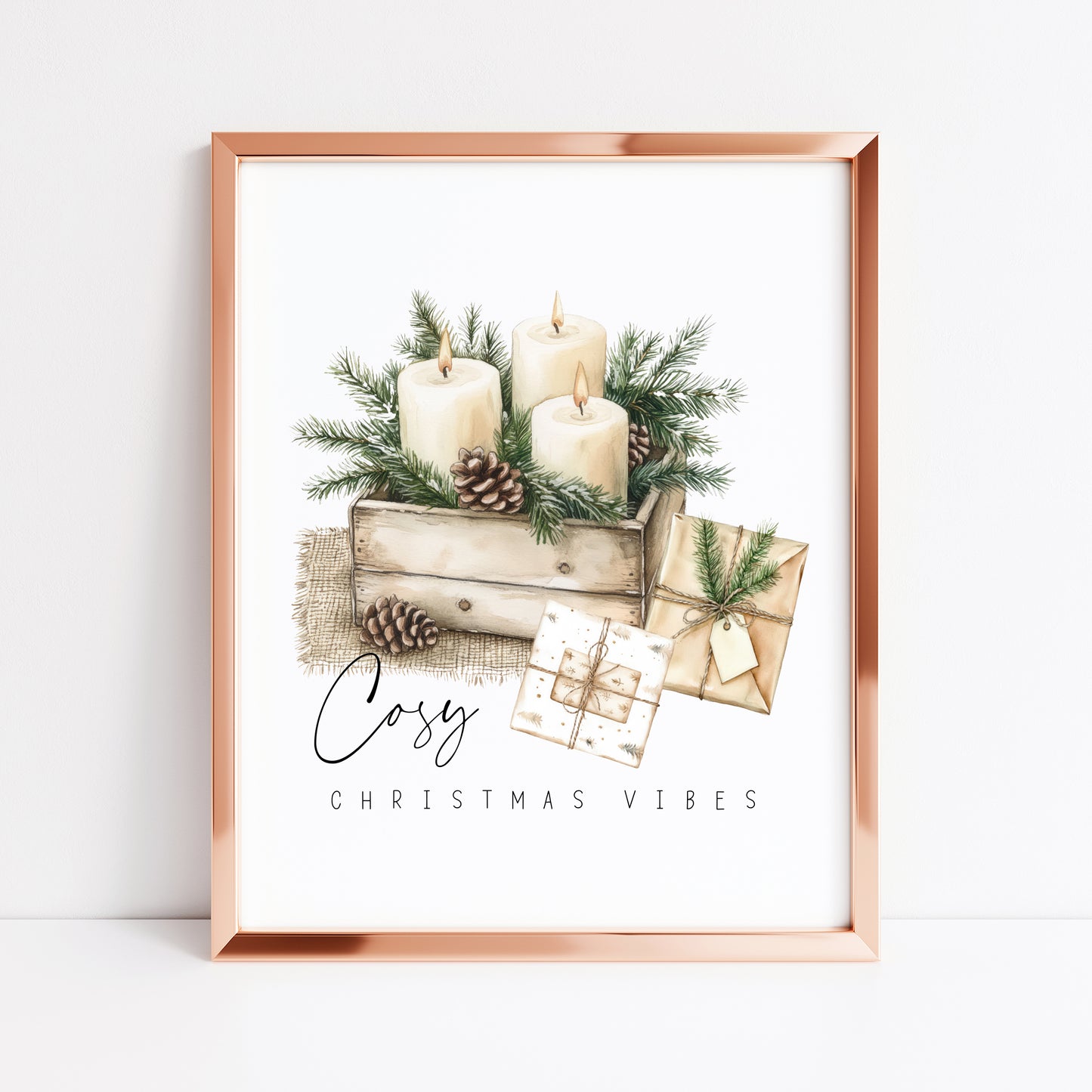 Cosy Christmas vibes winter foliage candles & xmas presents gifts winter unframed wall art poster print