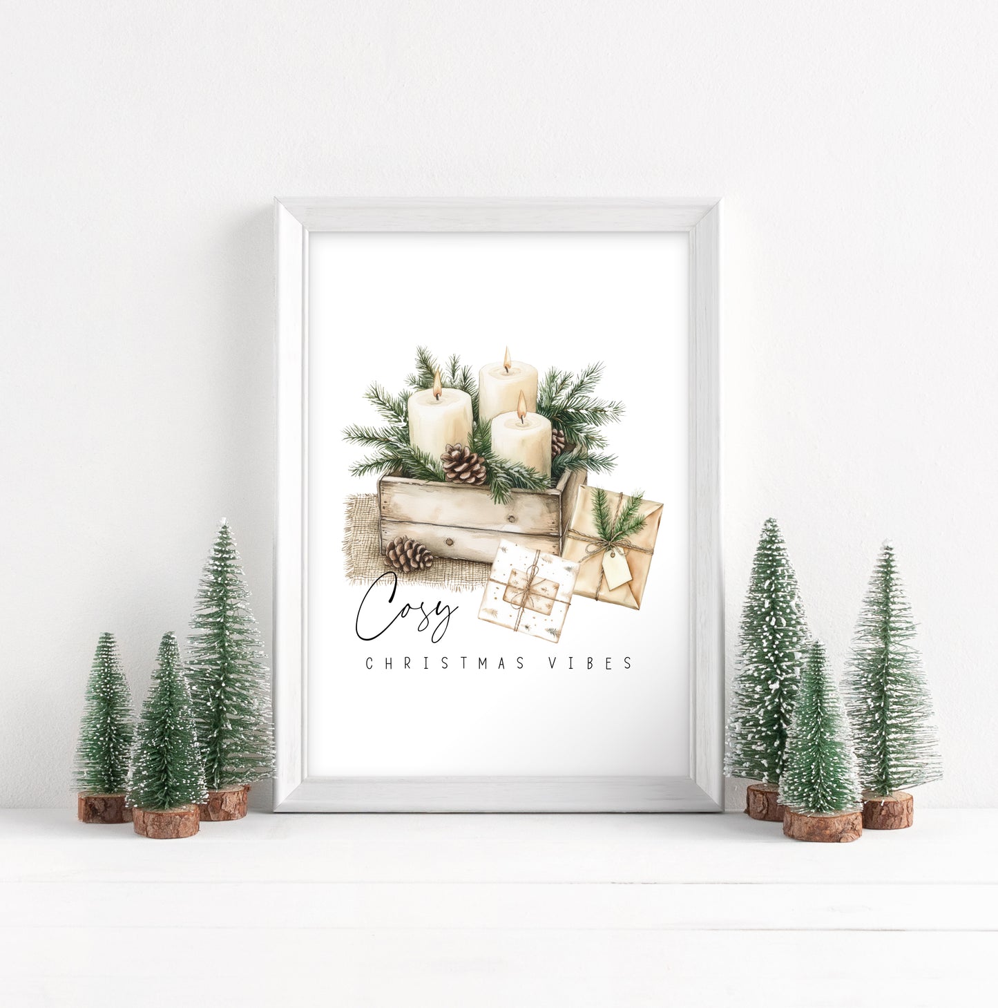 Cosy Christmas vibes winter foliage candles & xmas presents gifts winter unframed wall art poster print