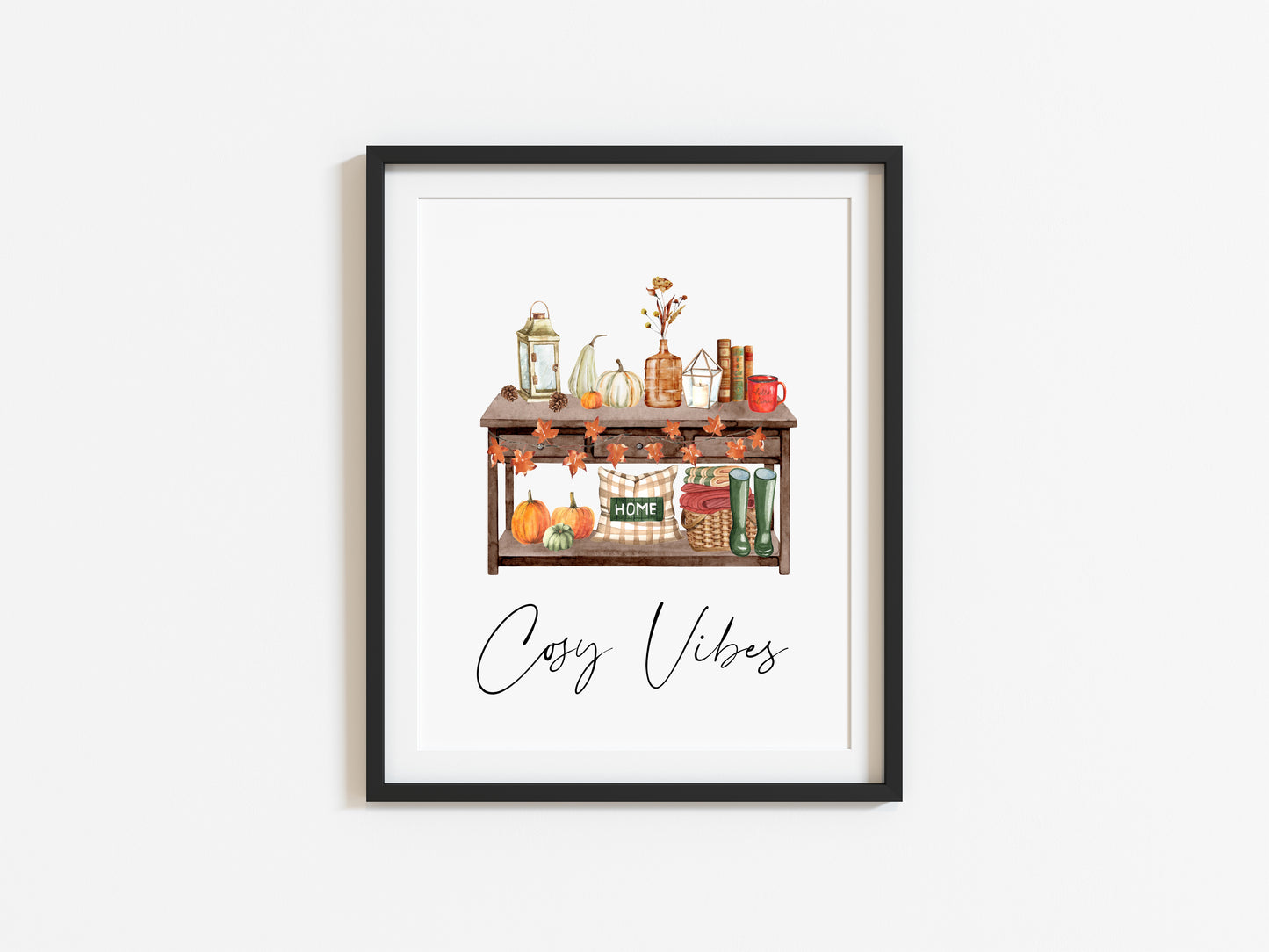 Cosy Vibes, home scene autumn watercolour seasonal fall hallway unframed wall art poster print