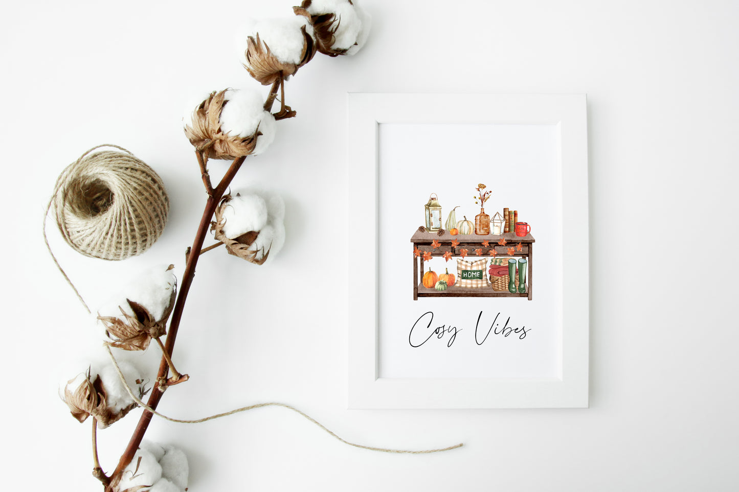Cosy Vibes, home scene autumn watercolour seasonal fall hallway unframed wall art poster print