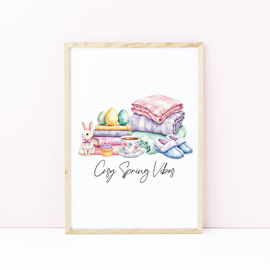 Cosy spring Vibes Watercolour floral easter faves Print Wall Art (unframed)