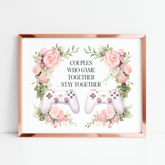 Couples gaming Print pink roses valentines Gaming Room Decor (Unframed)