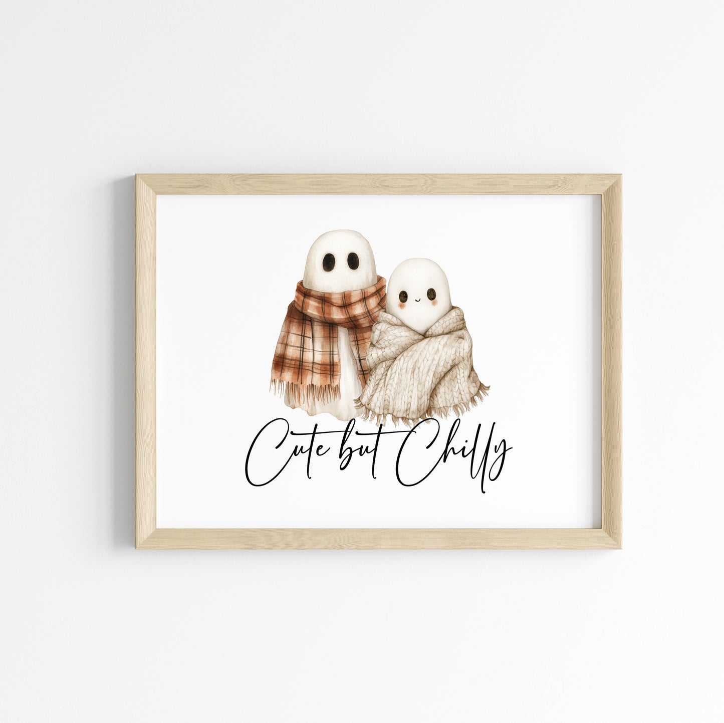 Halloween Autumn cute but chilly humorous ghosts with scarfs Print unframed wall art poster print