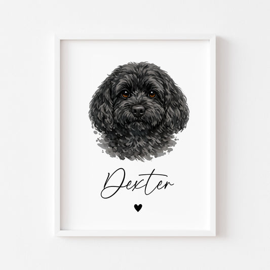Personalised Cockapoo dog Dog Print Custom Name Pet portrait watercolour unframed wall art