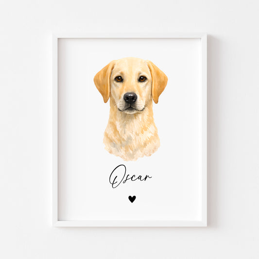 Personalised Labrador Retriever Print Custom Name Pet portrait - 3 colours, unframed wall art