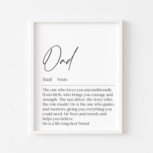 Dad Daddy Definition Print, Father's Day Gift, Birthday gift Unframed Wall Art