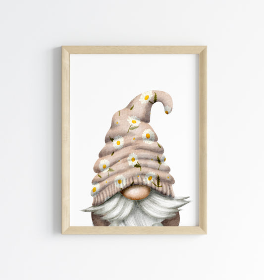 Spring gonk gnome daisy style watercolour illustration home bedroom gardening unframed wall art poster print