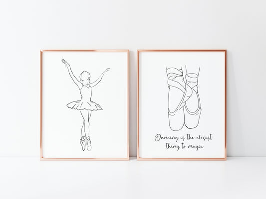 Ballet Dancing prints, line drawing ballet dancer girls Wall Art (unframed)