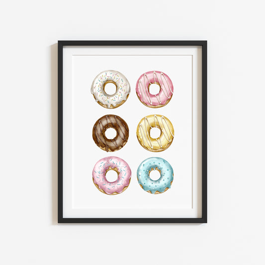 Doughnut Donut watercolour colourful bakery kitchen unframed wall art poster print, kitchen decor, kitchen accessories, kitchen art signs