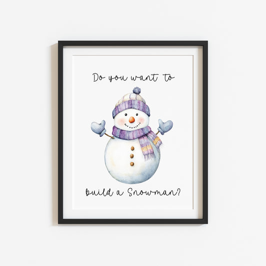 Do you want to build a snowman purple blue cute watercolour snowman magical xmas snow unframed wall art poster print