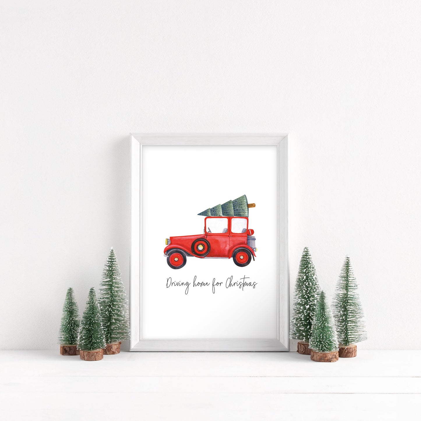Driving home for Christmas, truck watercolour illustration seasonal unframed wall art poster print