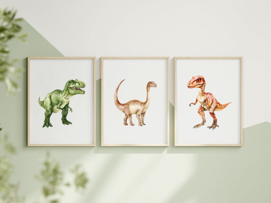 Dinosaur Wall Art Set of 3, Dinosaur Nursery Kids Prints, Dino posters (unframed)