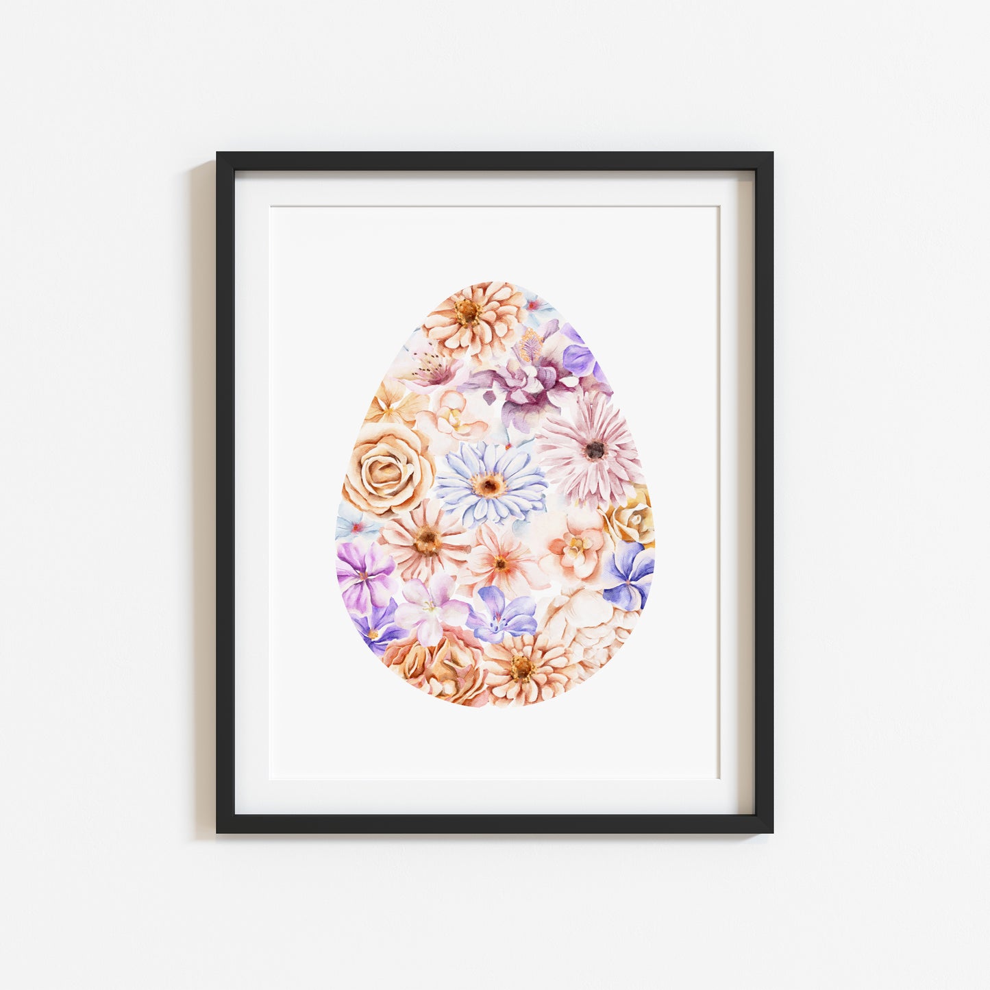 Easter print, Floral Easter egg pink beige purple craft easter egg flower pretty watercolour spring seasonal unframed print easter art decor