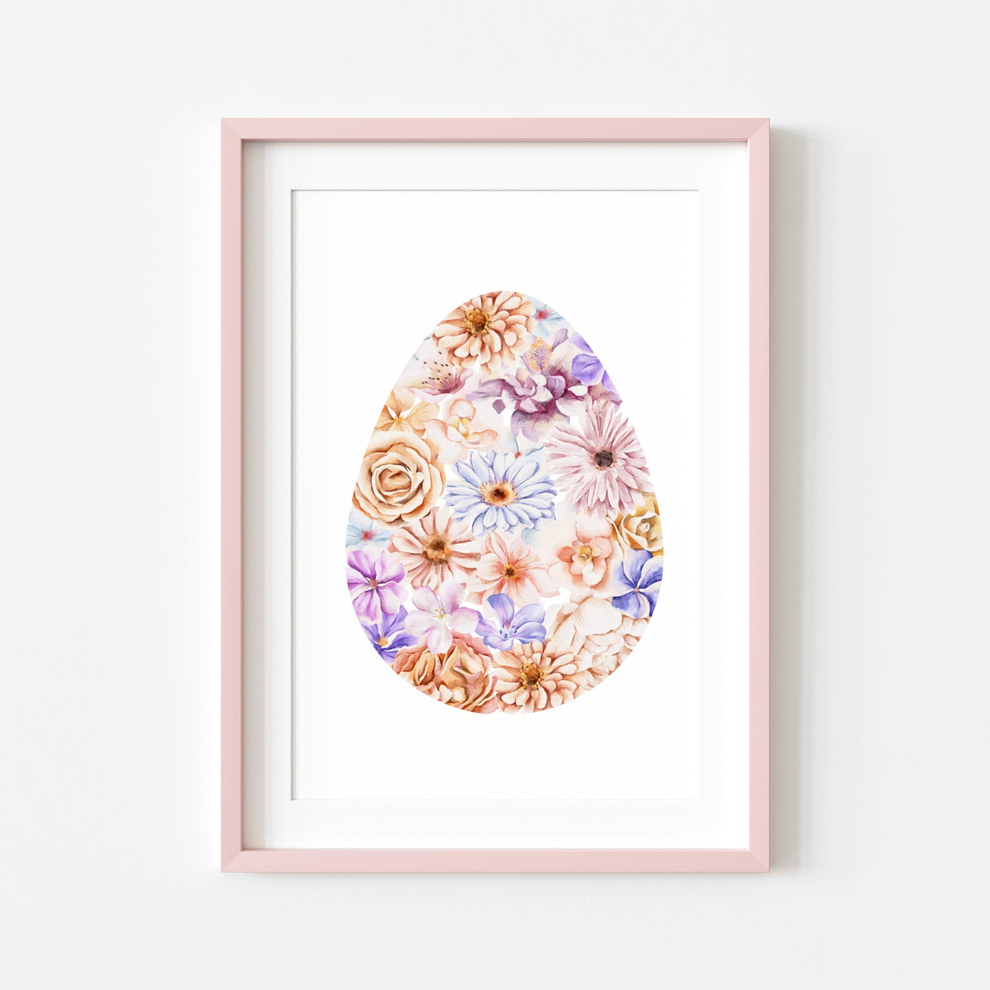 Easter print, Floral Easter egg pink beige purple craft easter egg flower pretty watercolour spring seasonal unframed print easter art decor