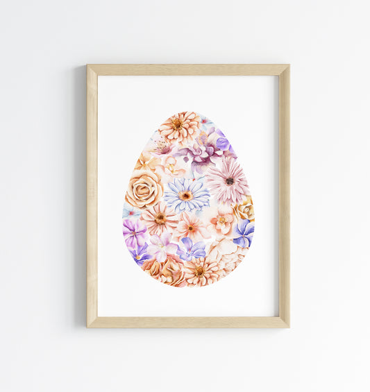 Easter print, Floral Easter egg pink beige purple craft easter egg flower pretty watercolour spring seasonal unframed print easter art decor
