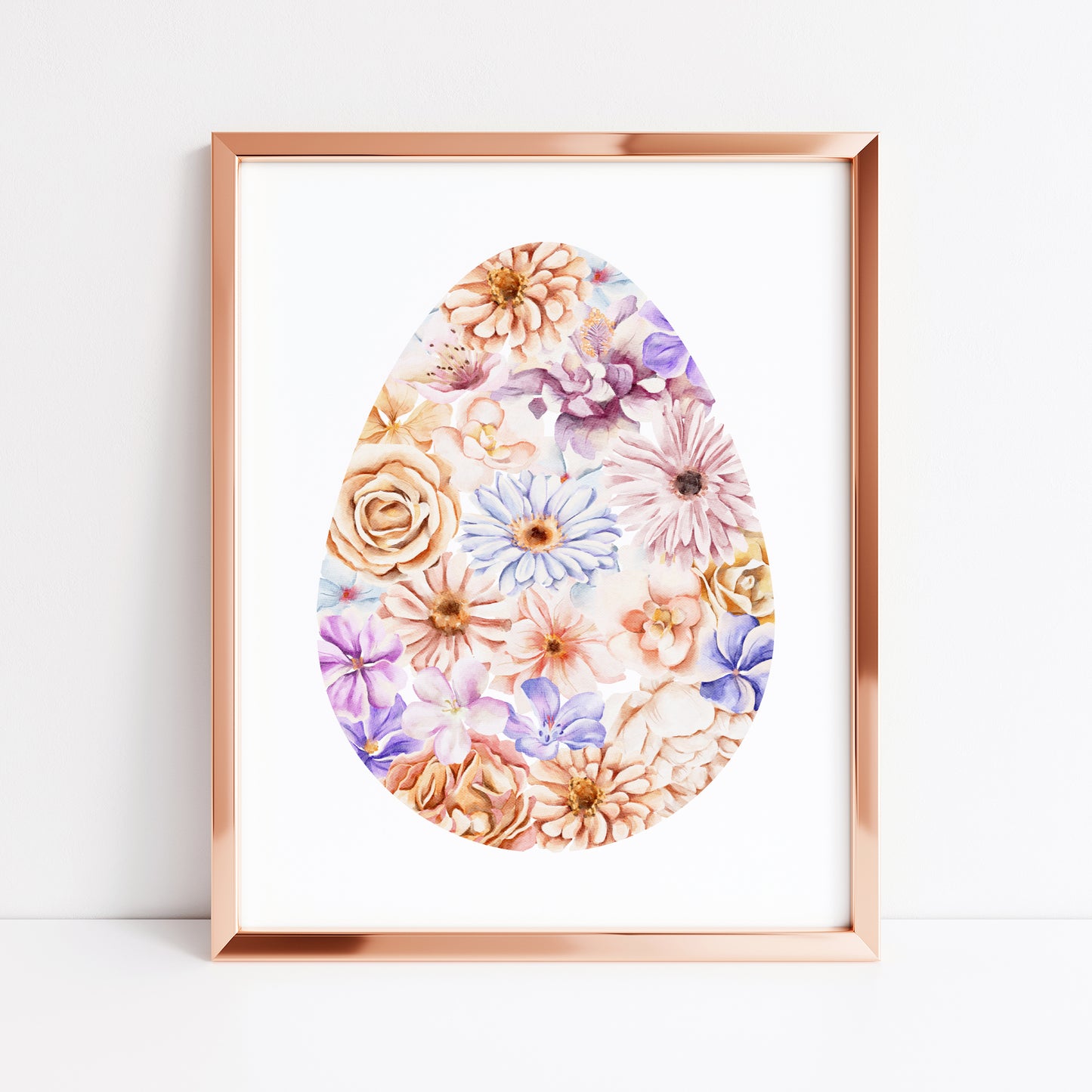 Easter print, Floral Easter egg pink beige purple craft easter egg flower pretty watercolour spring seasonal unframed print easter art decor