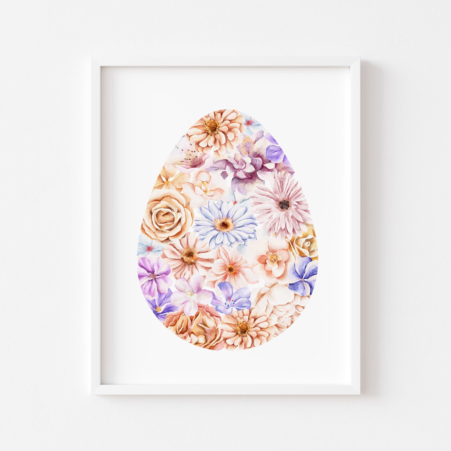 Easter print, Floral Easter egg pink beige purple craft easter egg flower pretty watercolour spring seasonal unframed print easter art decor
