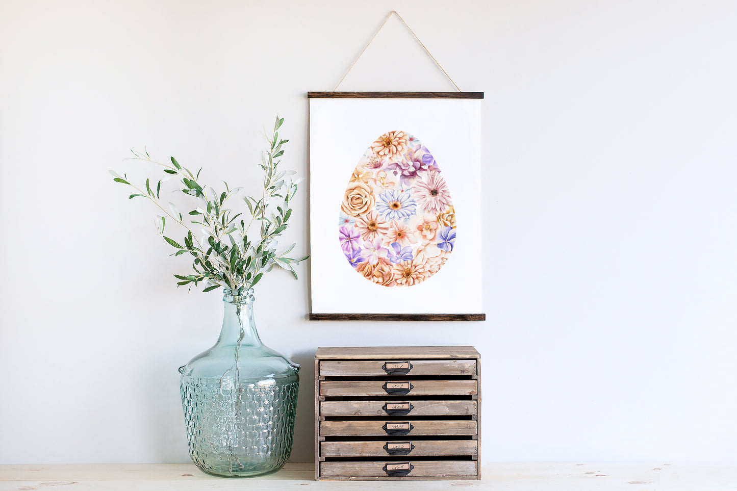 Easter print, Floral Easter egg pink beige purple craft easter egg flower pretty watercolour spring seasonal unframed print easter art decor