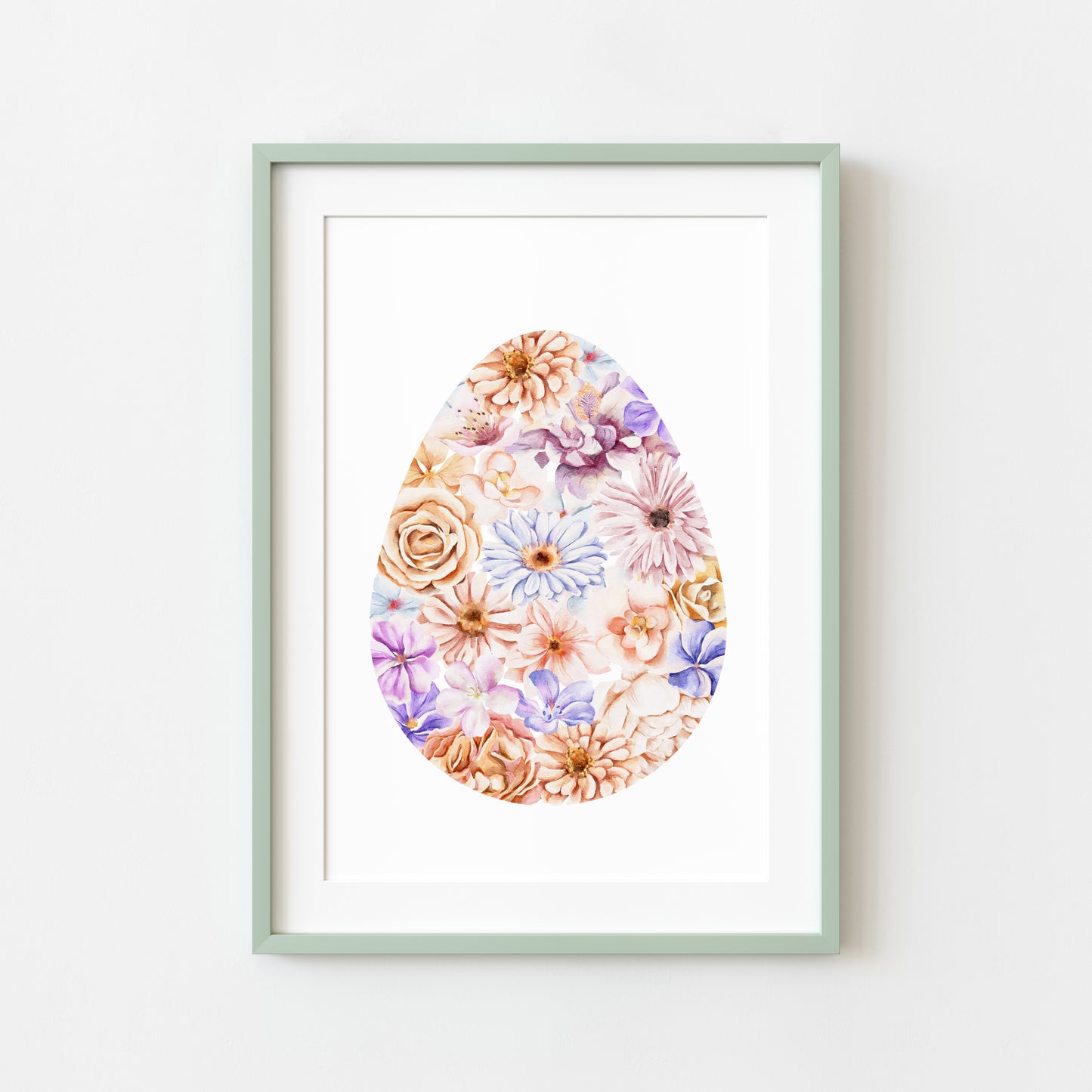 Easter print, Floral Easter egg pink beige purple craft easter egg flower pretty watercolour spring seasonal unframed print easter art decor