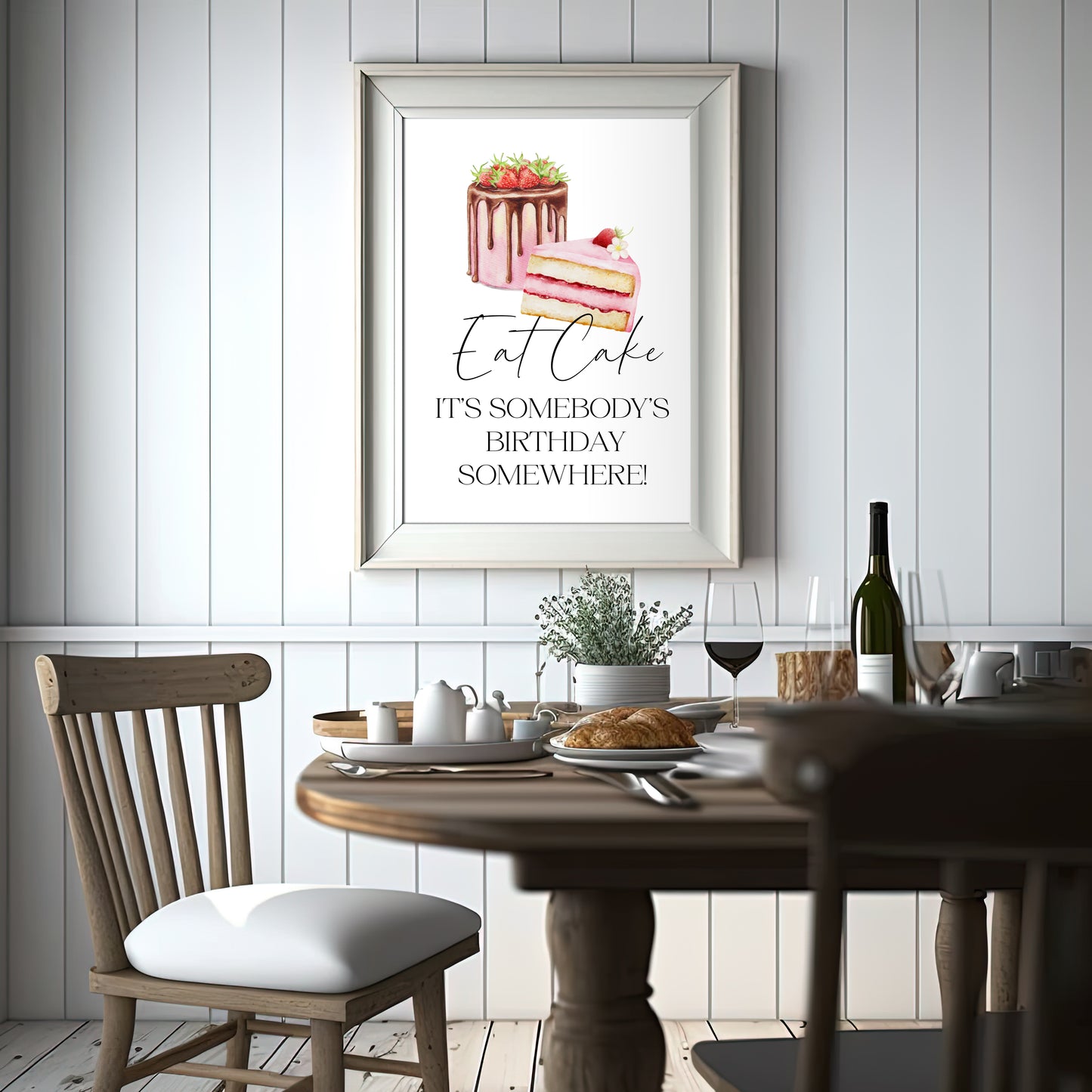 Eat cake it's somebody's birthday somewhere watercolour cakes kitchen unframed wall art poster print