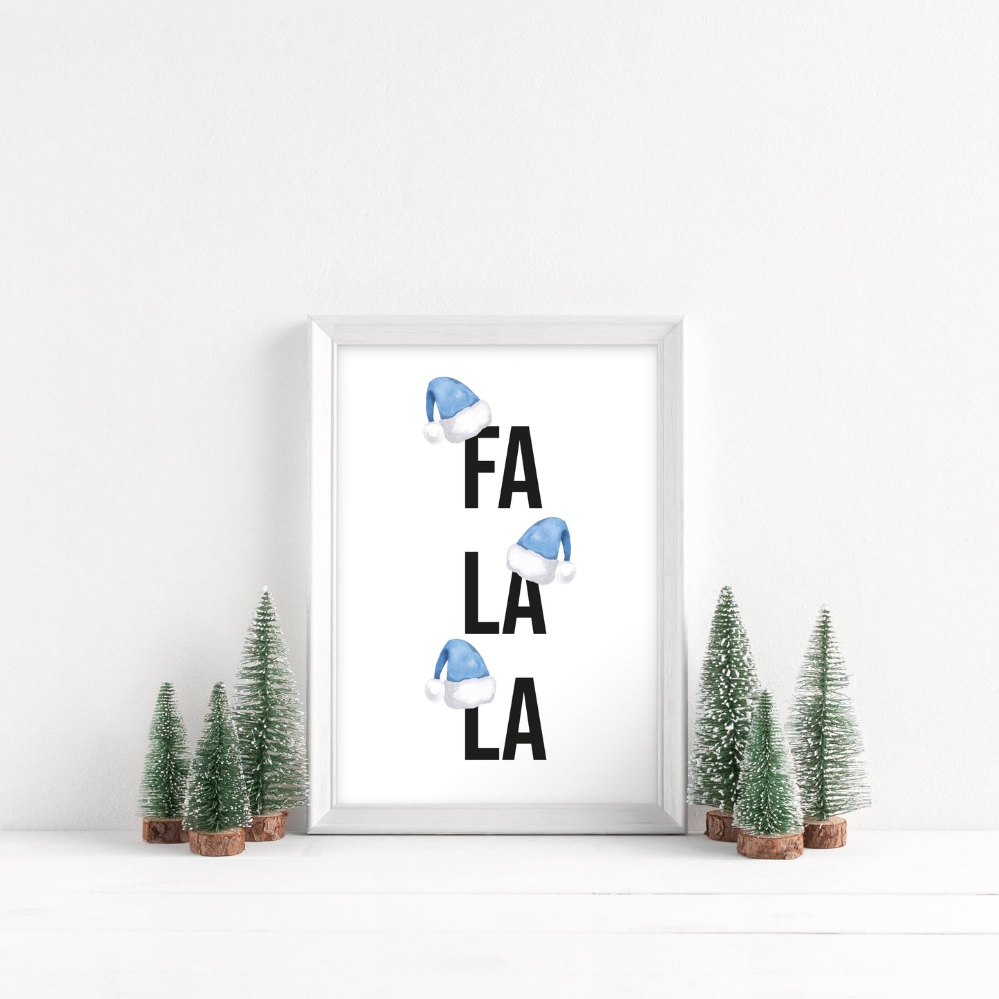 Fa la la blue Christmas Santa hat seasonal unframed Xmas wall art poster print