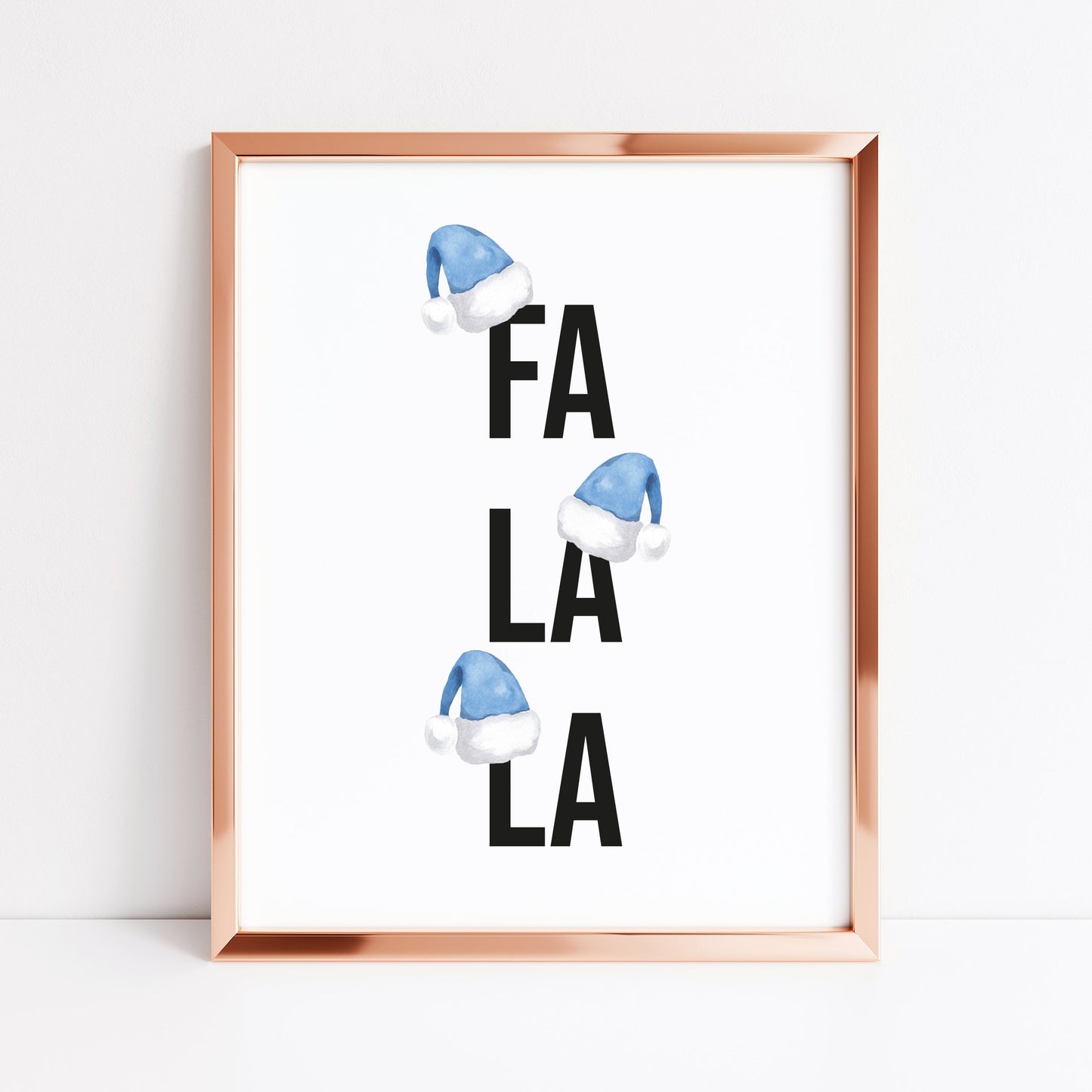 Fa la la blue Christmas Santa hat seasonal unframed Xmas wall art poster print