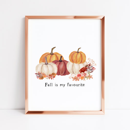 Fall is my favourite autumn red, orange & cream floral watercolour pumpkin arrangement unframed wall art poster print