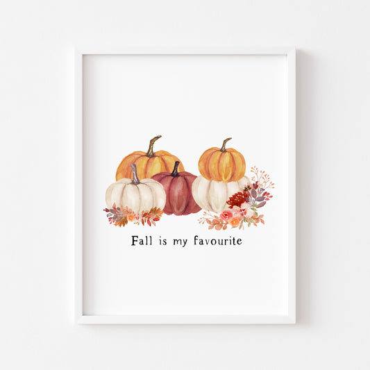 Fall is my favourite autumn red, orange & cream floral watercolour pumpkin arrangement unframed wall art poster print