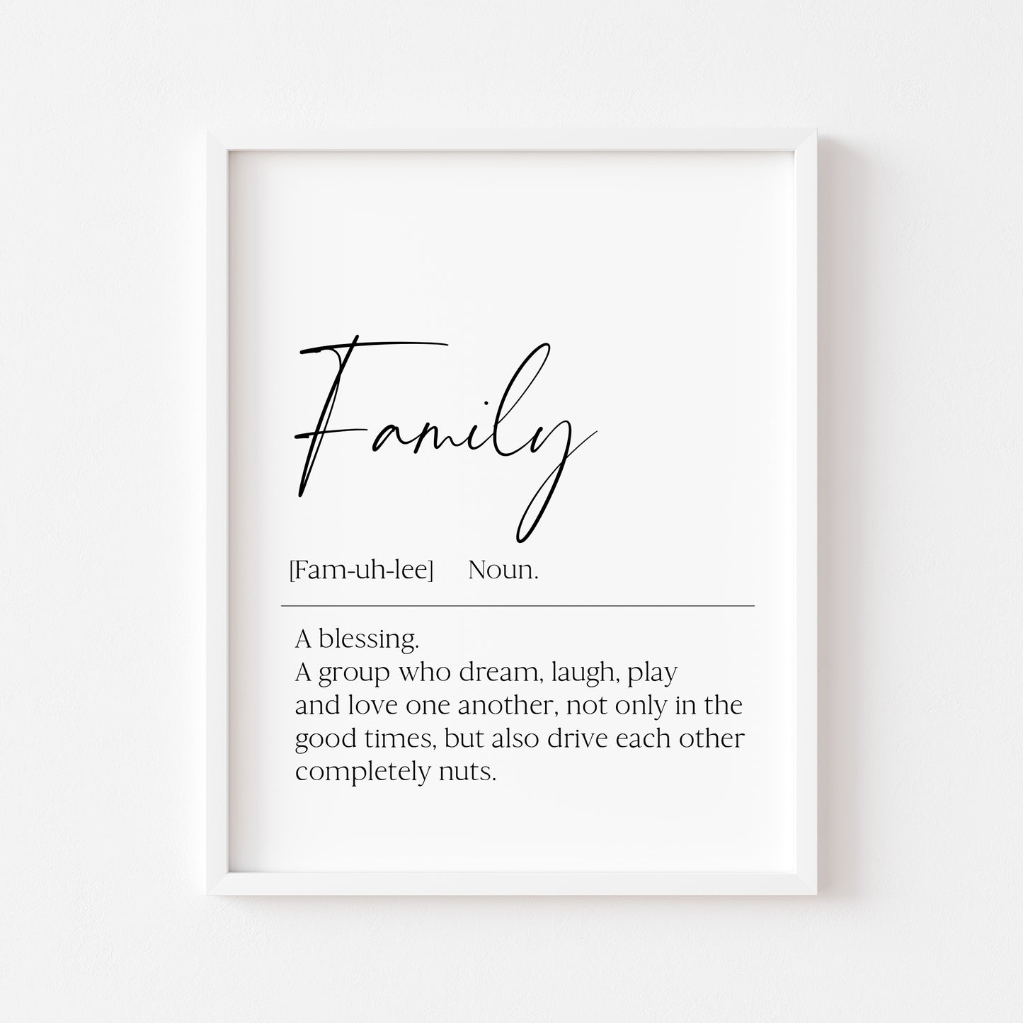 Family definition, definitions, home hallway unframed wall art poster print, home decor, definition prints, home family wall art poster print