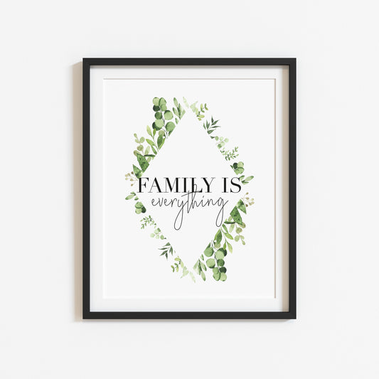 Family is everything green botanical watercolour wreath unframed wall art poster print