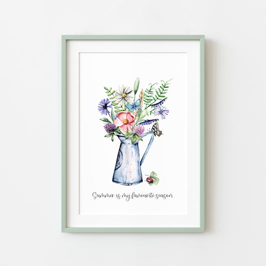 Summer is my favourite season watercolour wildflower bouquet home unframed wall art poster print