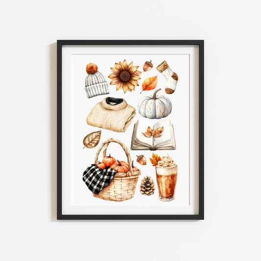 Autumn Mood Board Art Print Cosy rusty orange & black Fall home decor unframed wall art poster