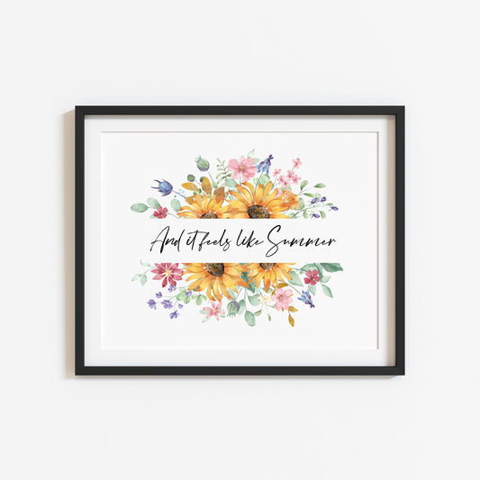And it feels like summer landscape sunflower watercolour wreath summer home wall art unframed poster print