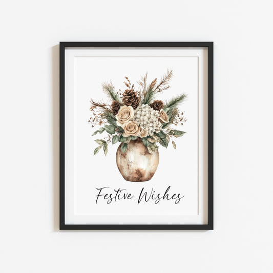 Festive wishes floral winter bouquet Pine Cone Christmas Decor (Unframed)