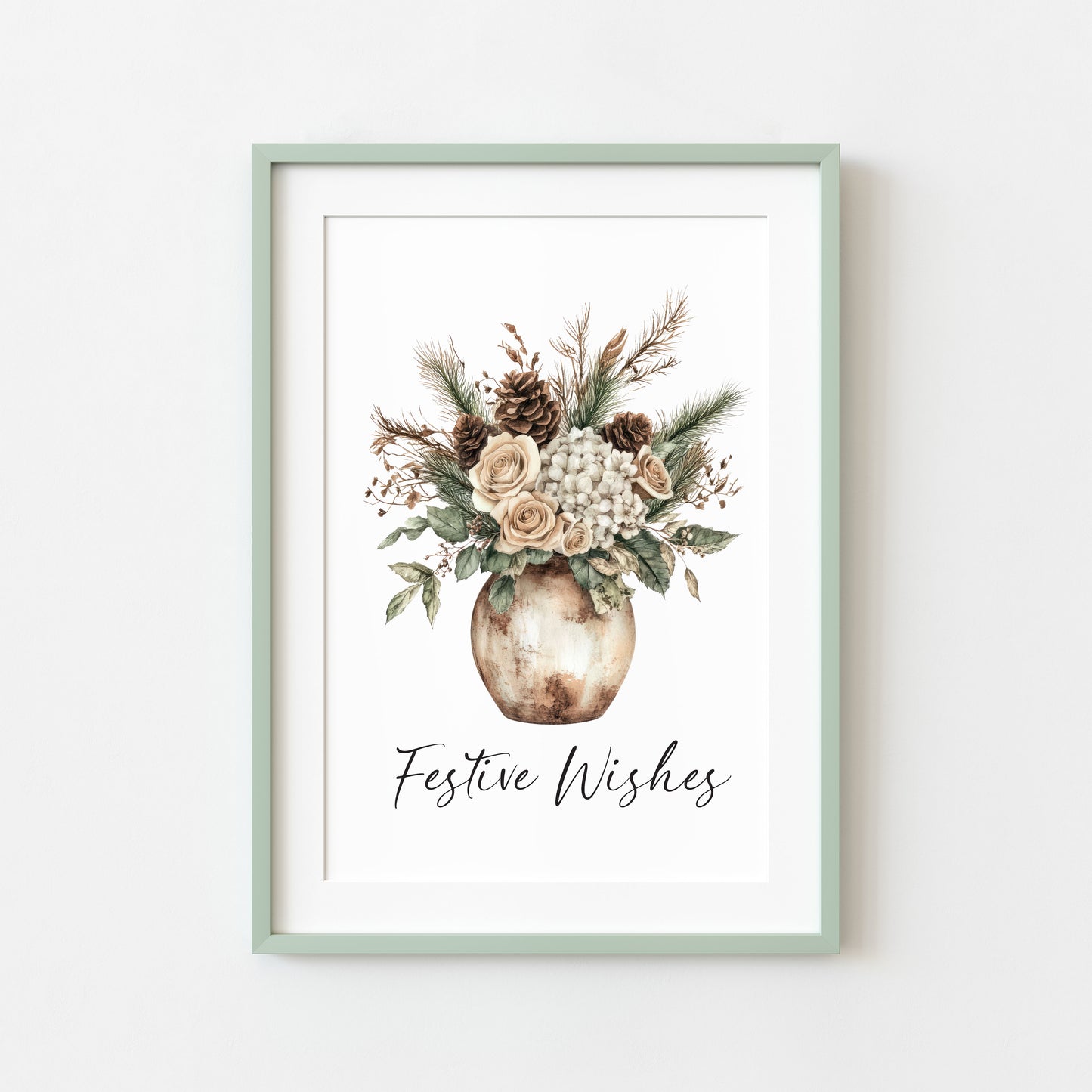 Festive wishes floral winter bouquet Pine Cone Christmas Decor (Unframed)