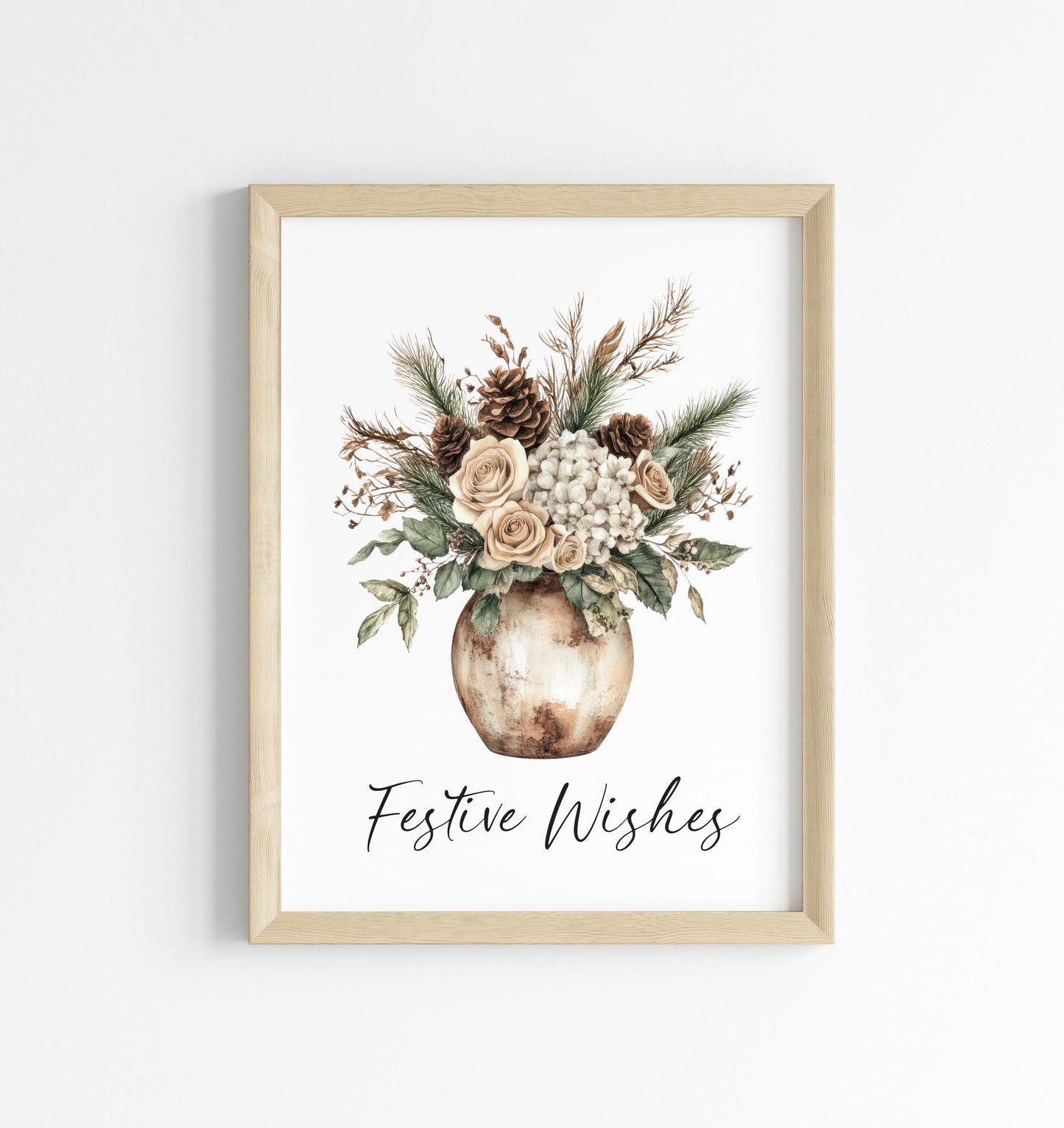 Festive wishes floral winter bouquet Pine Cone Christmas Decor (Unframed)