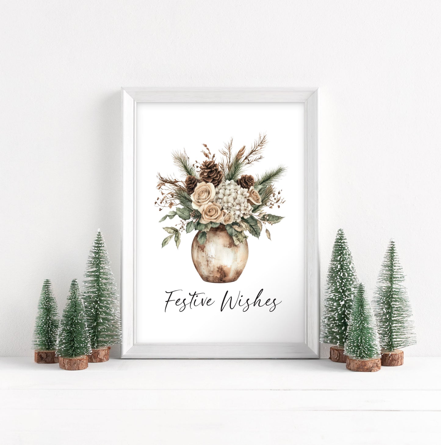 Festive wishes floral winter bouquet Pine Cone Christmas Decor (Unframed)