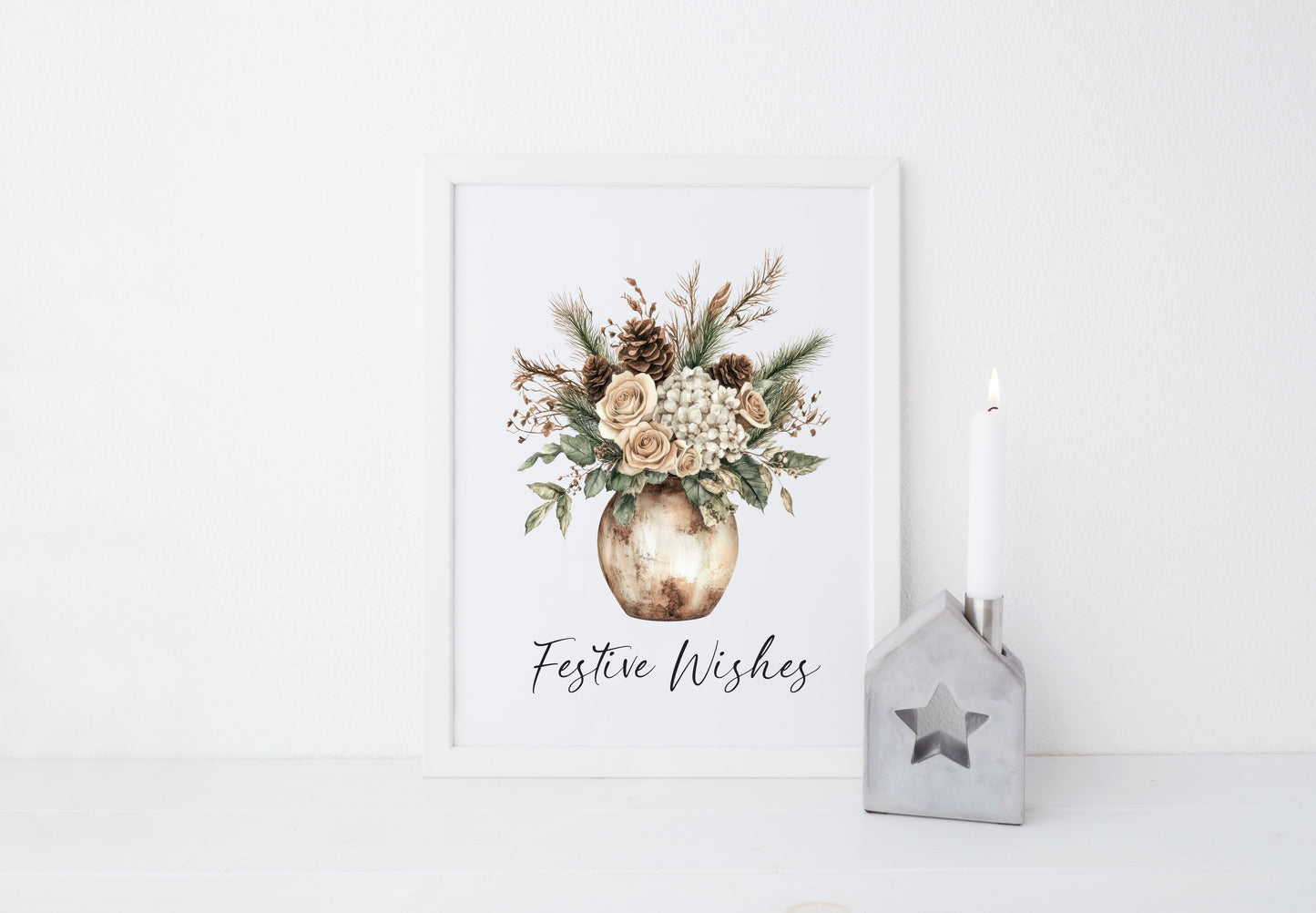Festive wishes floral winter bouquet Pine Cone Christmas Decor (Unframed)