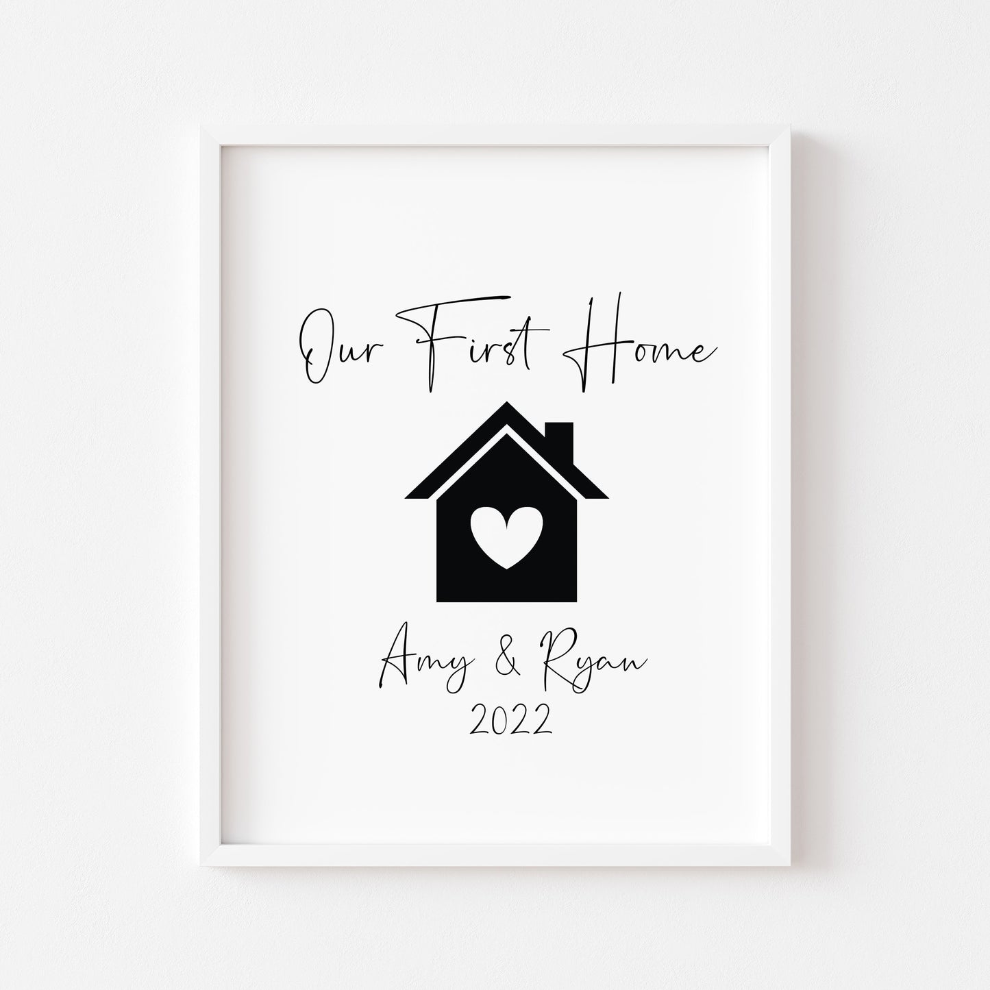 Our First / New home, house heart print, personalised with names and or dates couples wall art new home gift unframed poster print