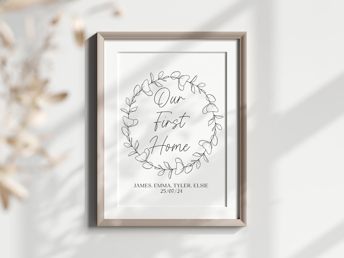 Personalised Our first home couples family new home wreath unframed wall art poster print