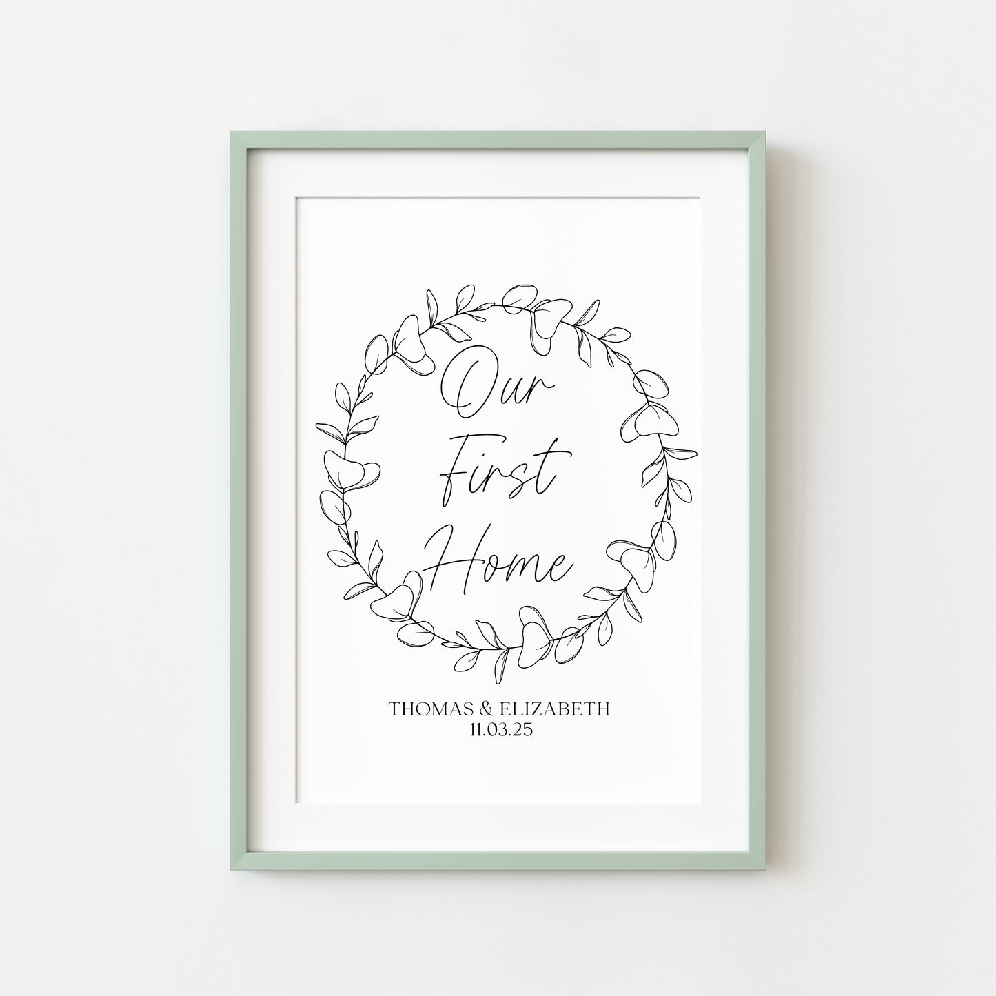 Personalised Our first home couples family new home wreath unframed wall art poster print