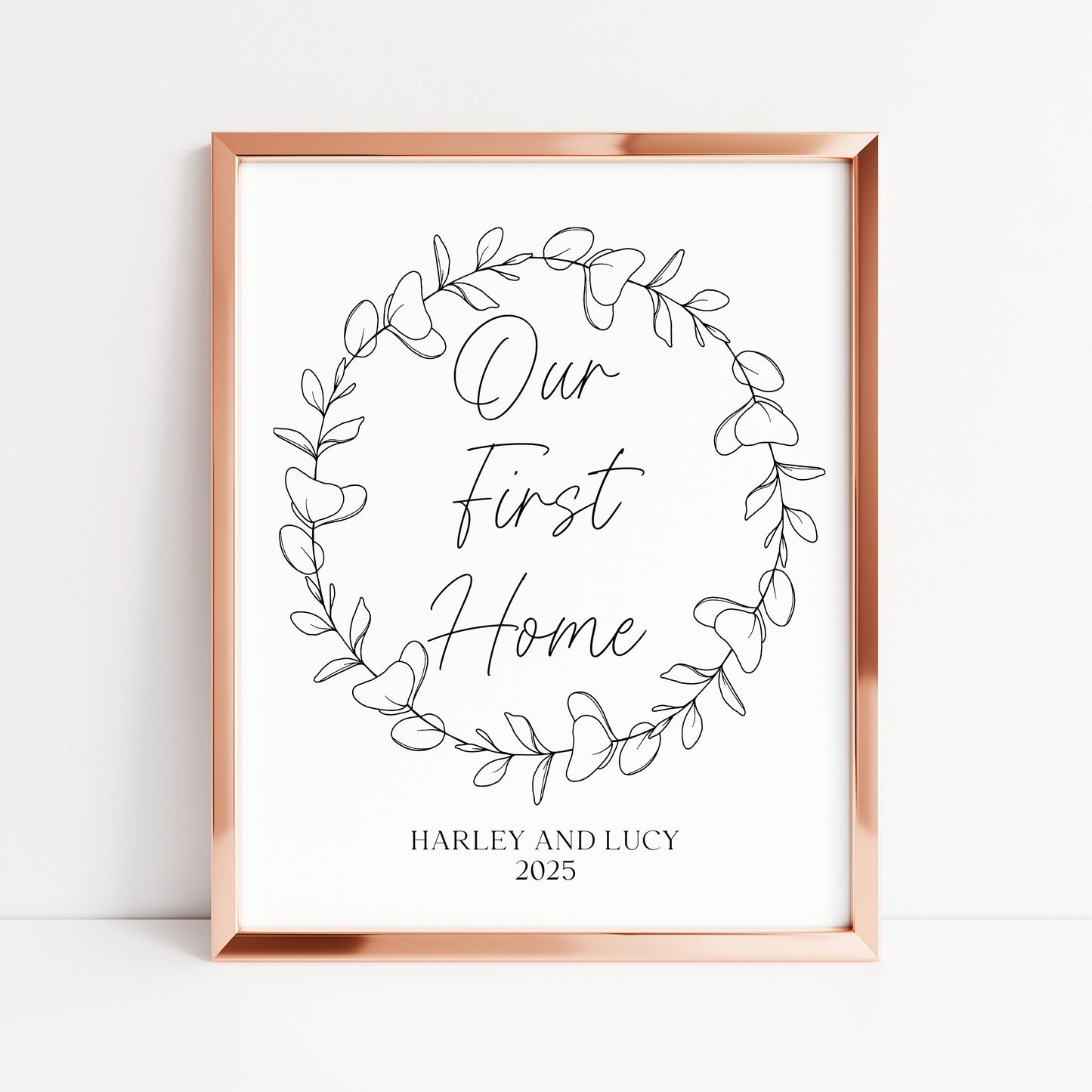Personalised Our first home couples family new home wreath unframed wall art poster print