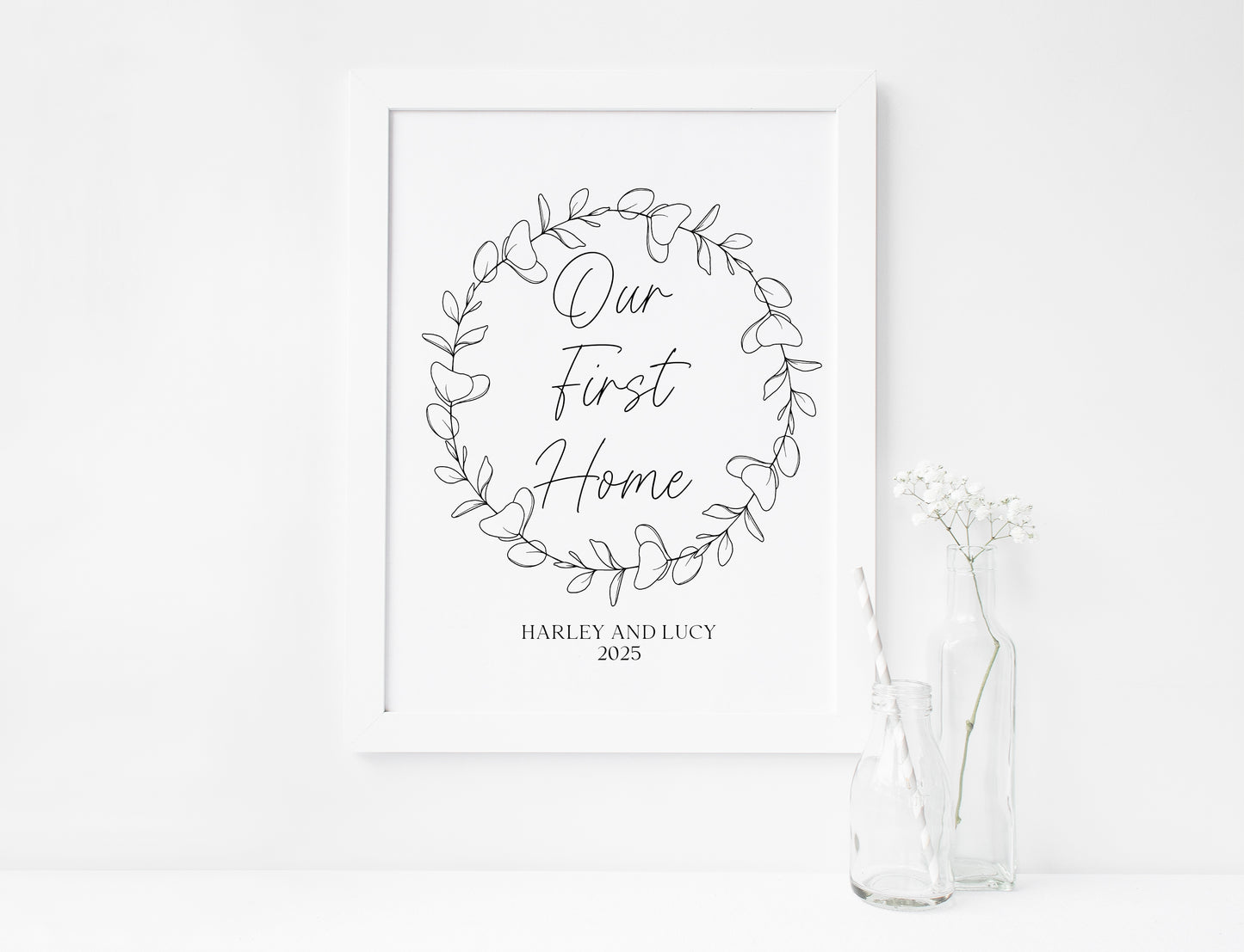 Personalised Our first home couples family new home wreath unframed wall art poster print