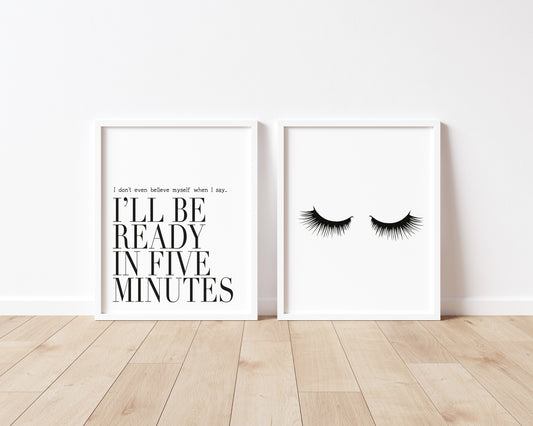 Set of 2 bedroom fashion prints quote & eyelashes unframed prints, bedroom art poster prints, fashion make up prints, bedroom art prints